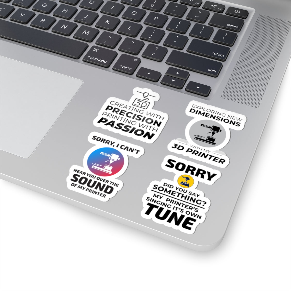 3D Printer Sticker Pack – 4 PCS Funny Precision Passion Decal Set for Makers Engineers and Printing Fans
