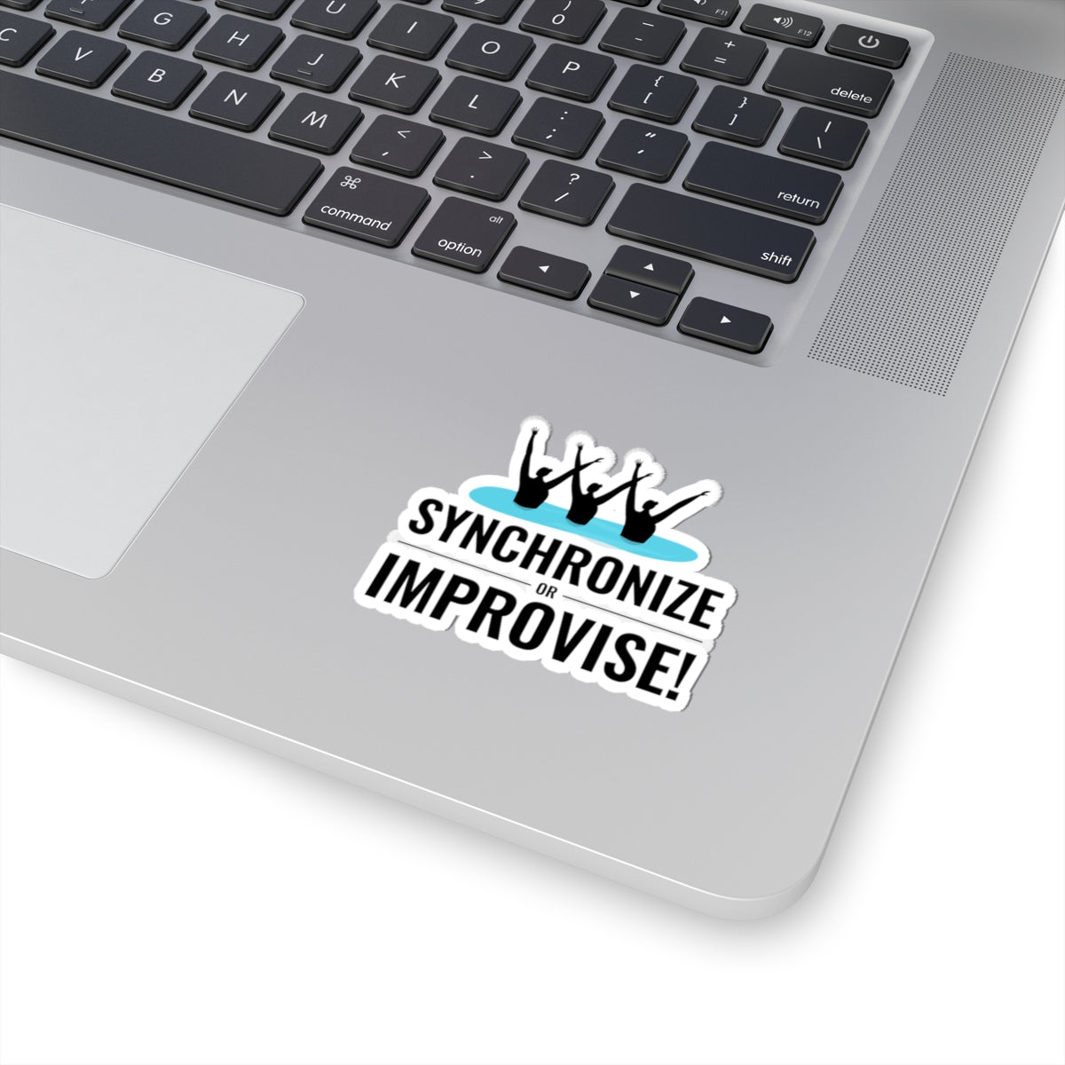 Humorous Synchronized Swimming Sticker - 'Synchronize or Improvise' Vinyl Decal for Swim Teams