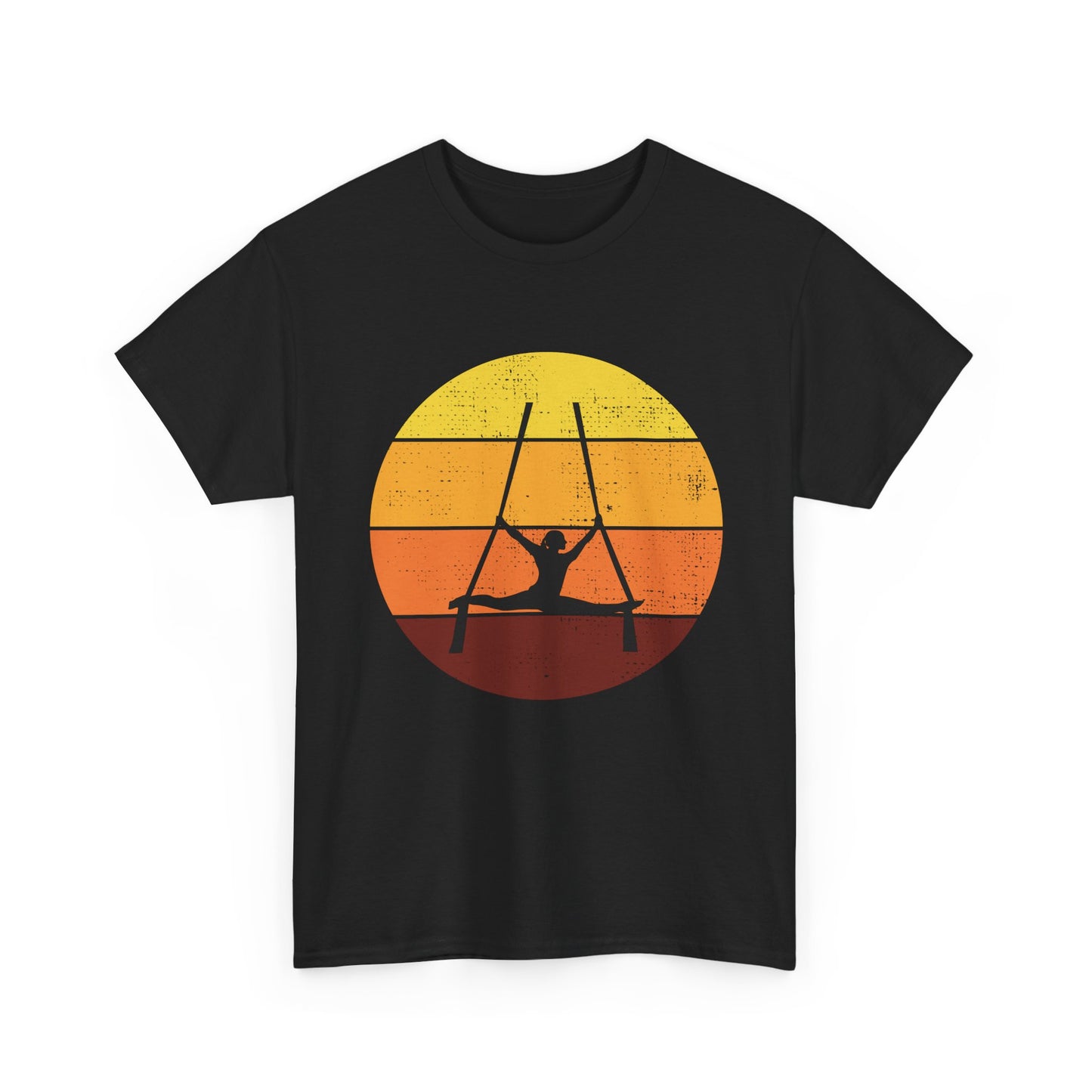 Aerial Silks T-Shirt – Retro Sunset Silhouette Graphic for Aerialists Acrobats
