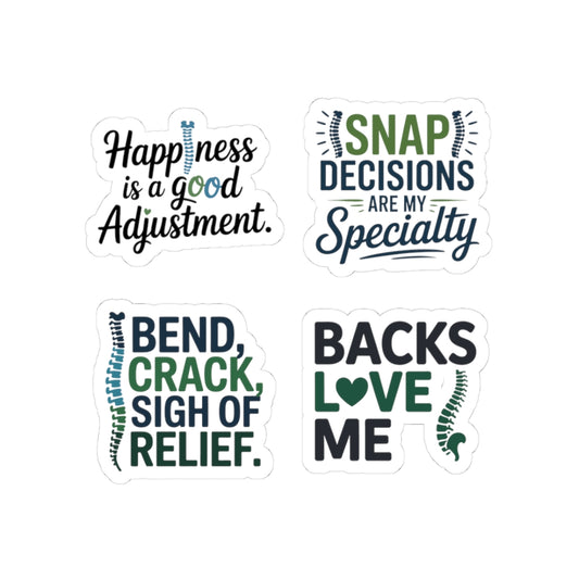 Chiropractor Sticker Pack – 4 PCS Funny Back Adjustment Decals for Chiropractic Doctors Spine Lovers