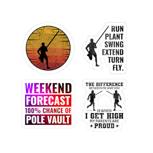Pole Vault Sticker Pack – 4 PCS Retro Vintage Humor Decal Set for Track and Field Athletes, Competitive Vaulters & Sport Fans
