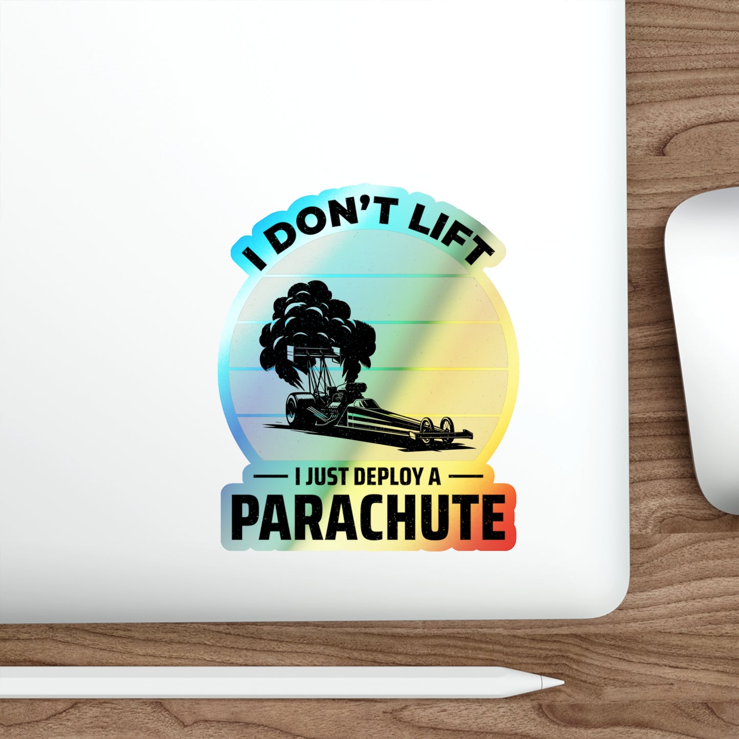 Dragster Drag Racing Holographic Stickers Vinyl – Parachute Launch Humor for Speed Race Fans