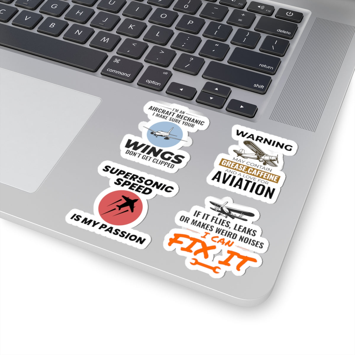 Aviation Mechanic Sticker Pack – 4 PCS Funny Grease Caffeine Love Decals for Aircraft Maintenance Technician