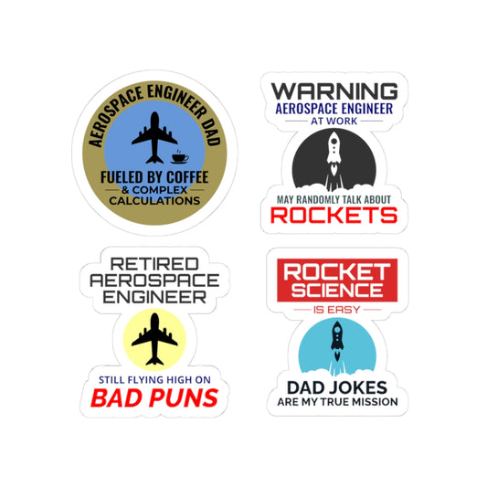 Aerospace Engineer Dad Sticker Pack – 4 PCS Funny Rocket Science Dad Jokes Bad Puns Decal Set for Engineer Dads