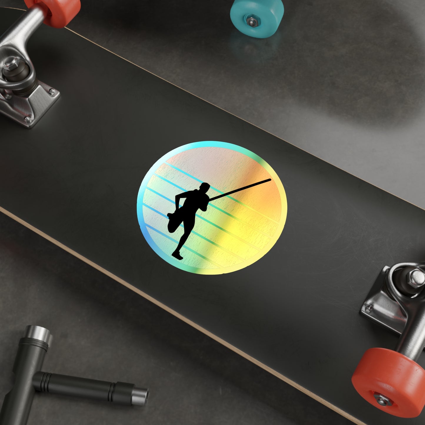 Pole Vault Holographic Stickers - Retro Sunset Athlete Design for Sports Enthusiasts
