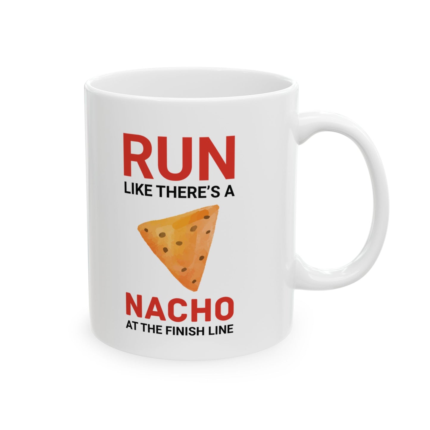 Taza para correr: regalo divertido para corredores, amantes de los nachos y motivación para maratones.