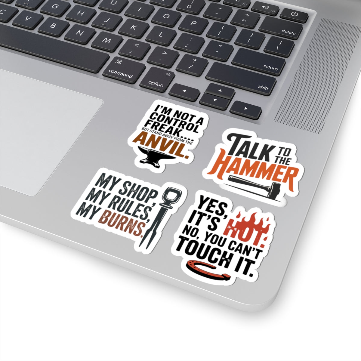 Blacksmith Sticker Pack – 4 PCS Funny Forge Humor Anvil Decal Set for Metalworkers Bladesmiths