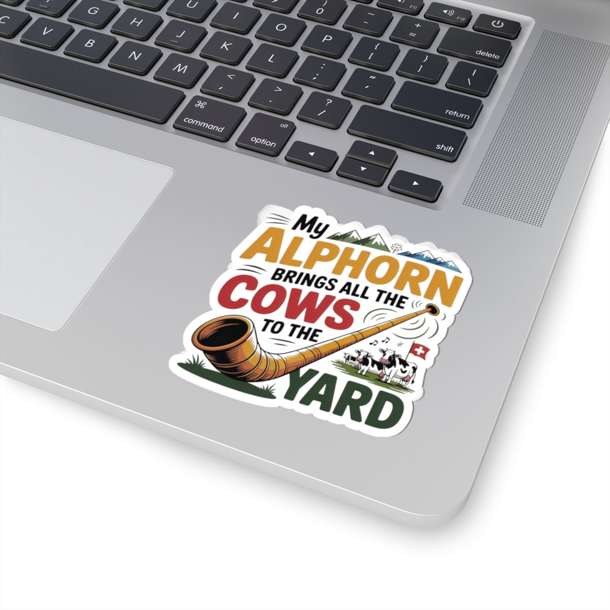 Funny Alphorn Sticker - Alpine Horn Musician Vinyl Decal for Swiss Music Lovers Cow Enthusiasts Farmers
