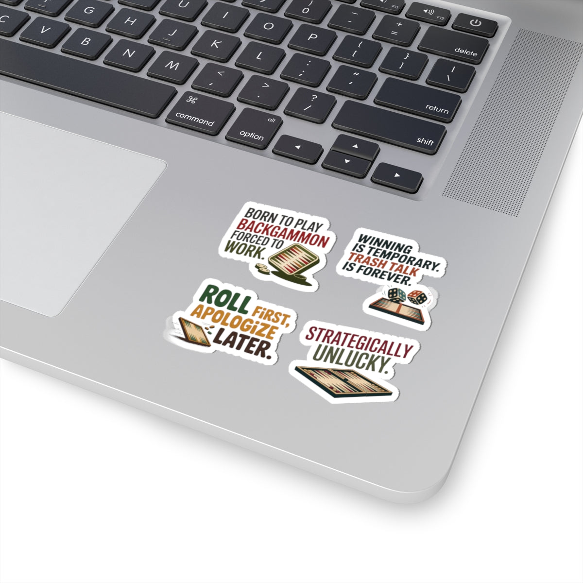 Backgammon Sticker Pack – 4 PCS Funny Bold Attitude Quote Decals for Board Game Players & Strategy Fans