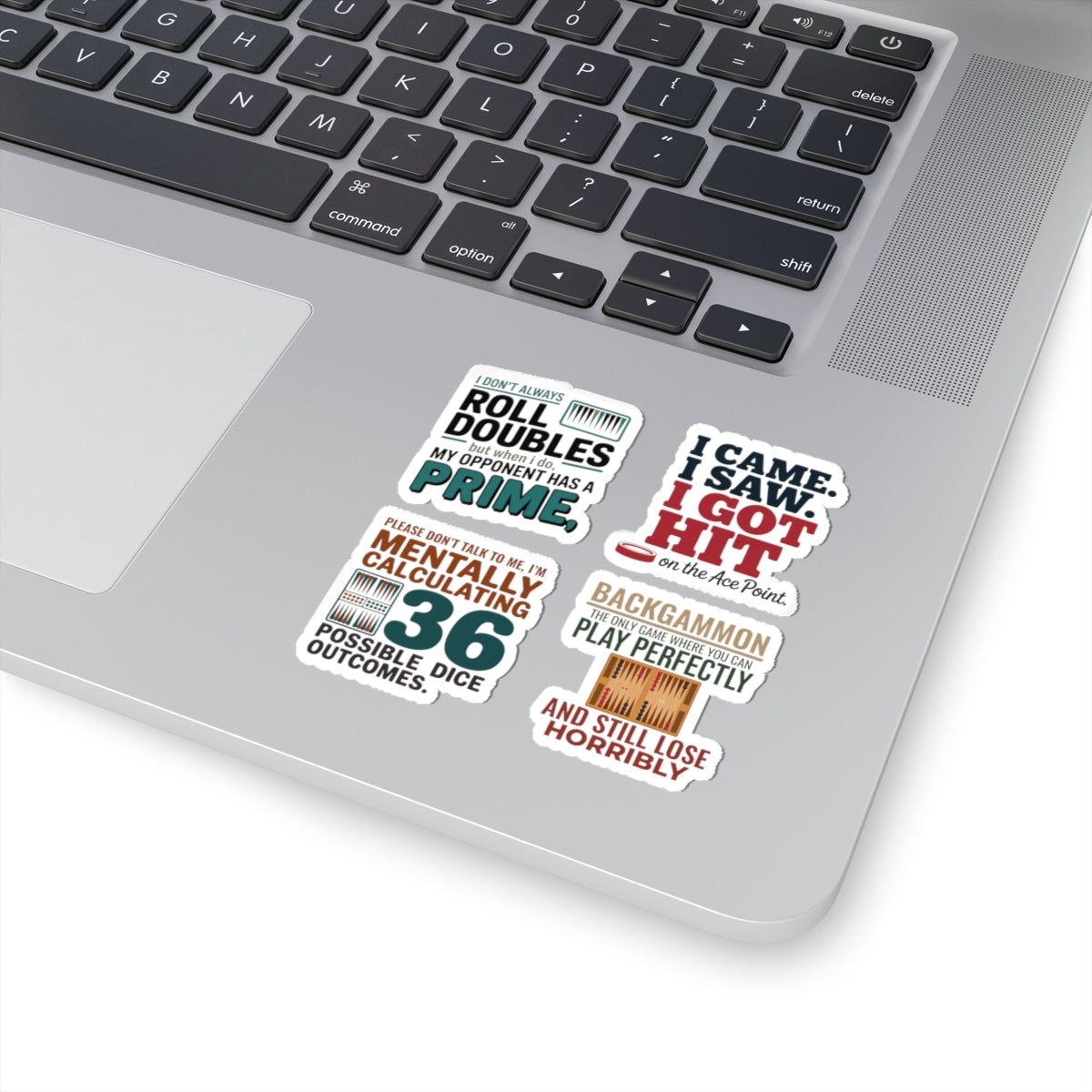 Backgammon Sticker Pack – 4 PCS Witty Strategy Quote Decals for Board Game Players & Tabletop Fans