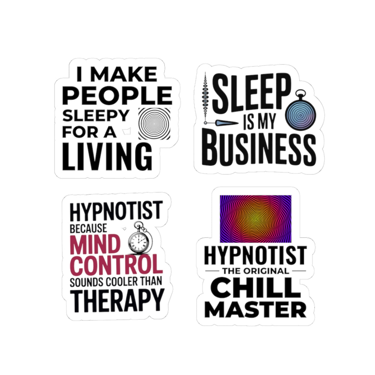 Hypnotist Sticker Pack – 4 PCS Funny Mind Control Humor Decals for Hypnotists Hypnotherapy Professionals