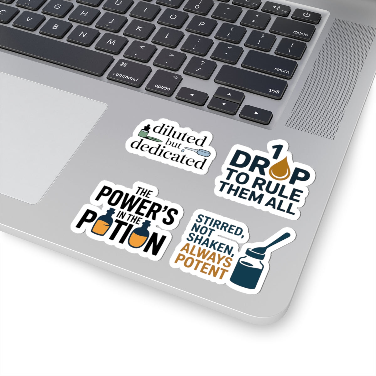Homeopathy Sticker Pack – 4 PCS Funny Diluted Dedicated Potion Decals for Homeopaths Remedy Enthusiasts