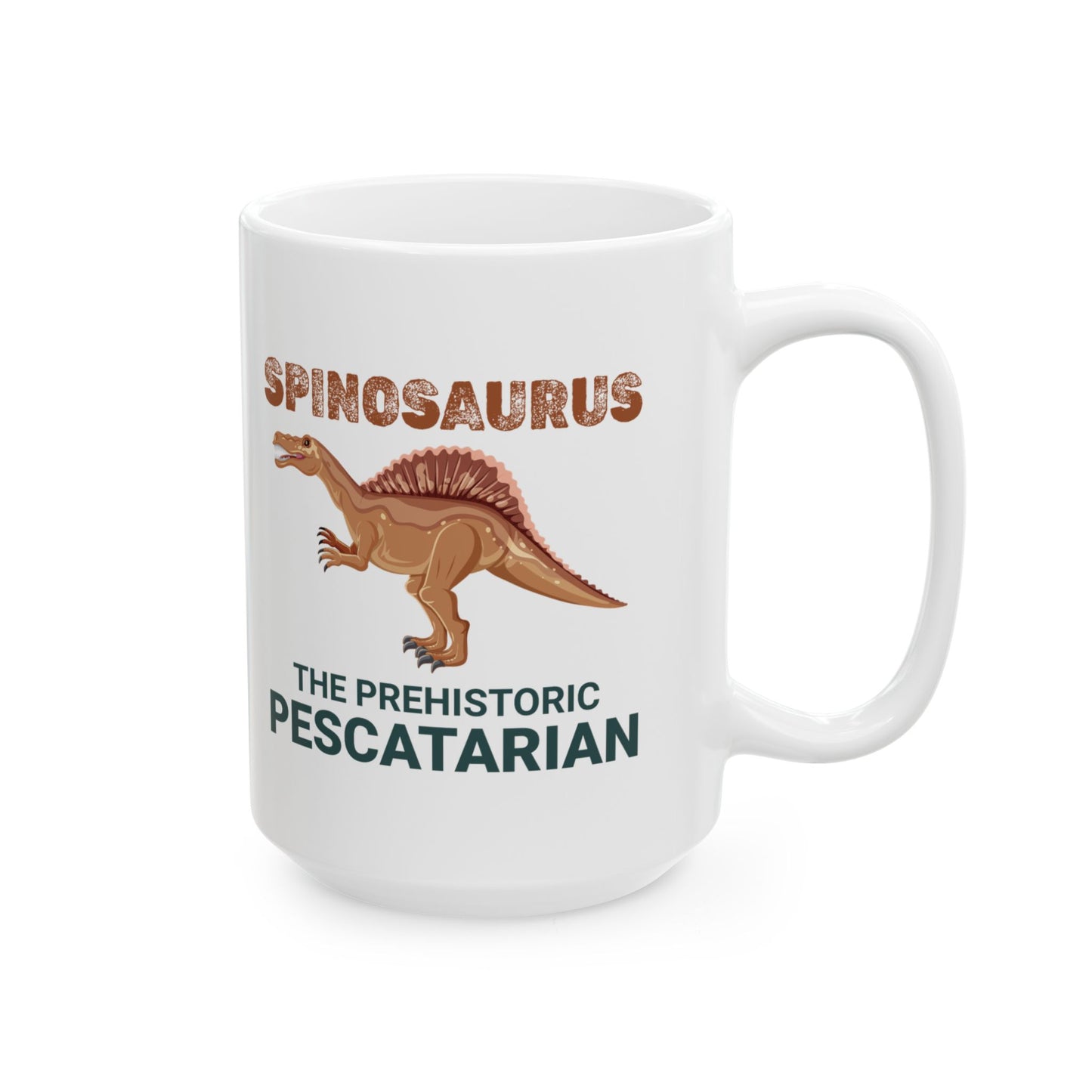Taza con fósil de dinosaurio Spinosaurus, diseño pescatariano para amantes de la paleontología 