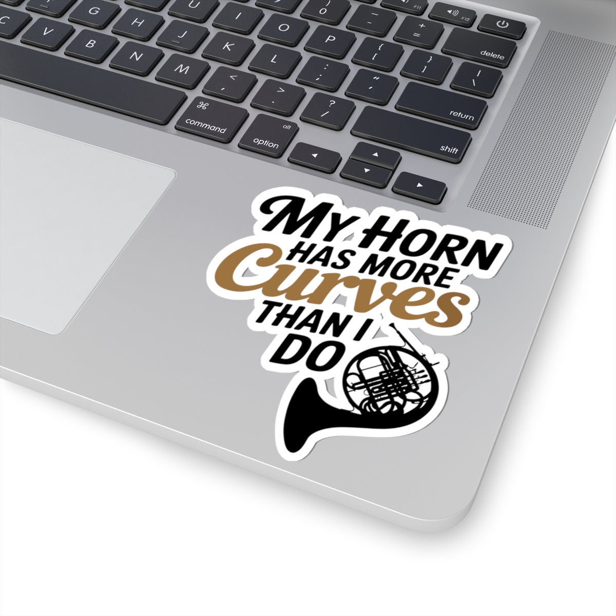 French Horn Humor Sticker - Curvy Instrument Vinyl Decal for Musicians, Brass Lovers