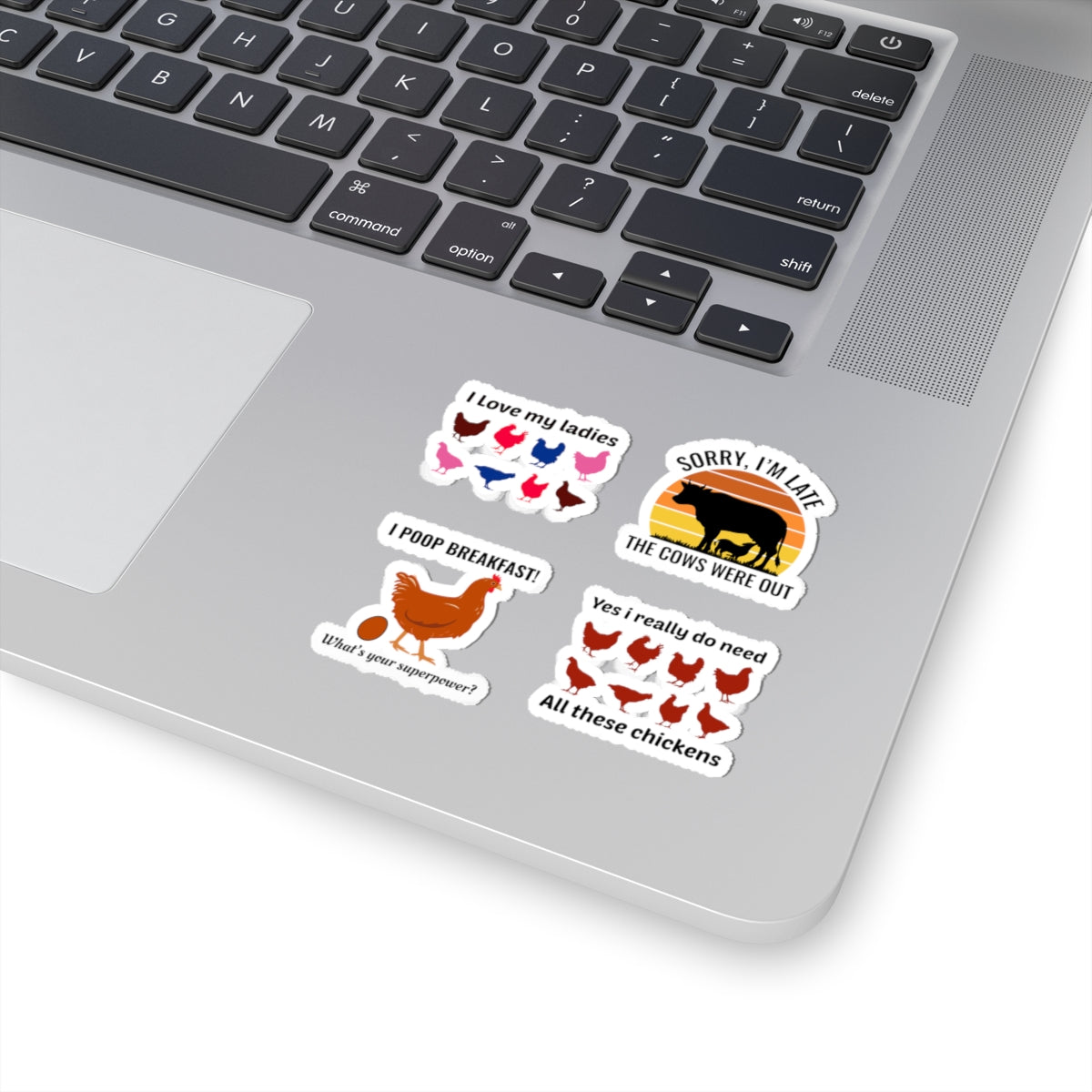 Funny Chicken & Cow Sticker Pack – 4 PCS Humorous Farm Animal Decals for Chicken Lovers Homesteaders
