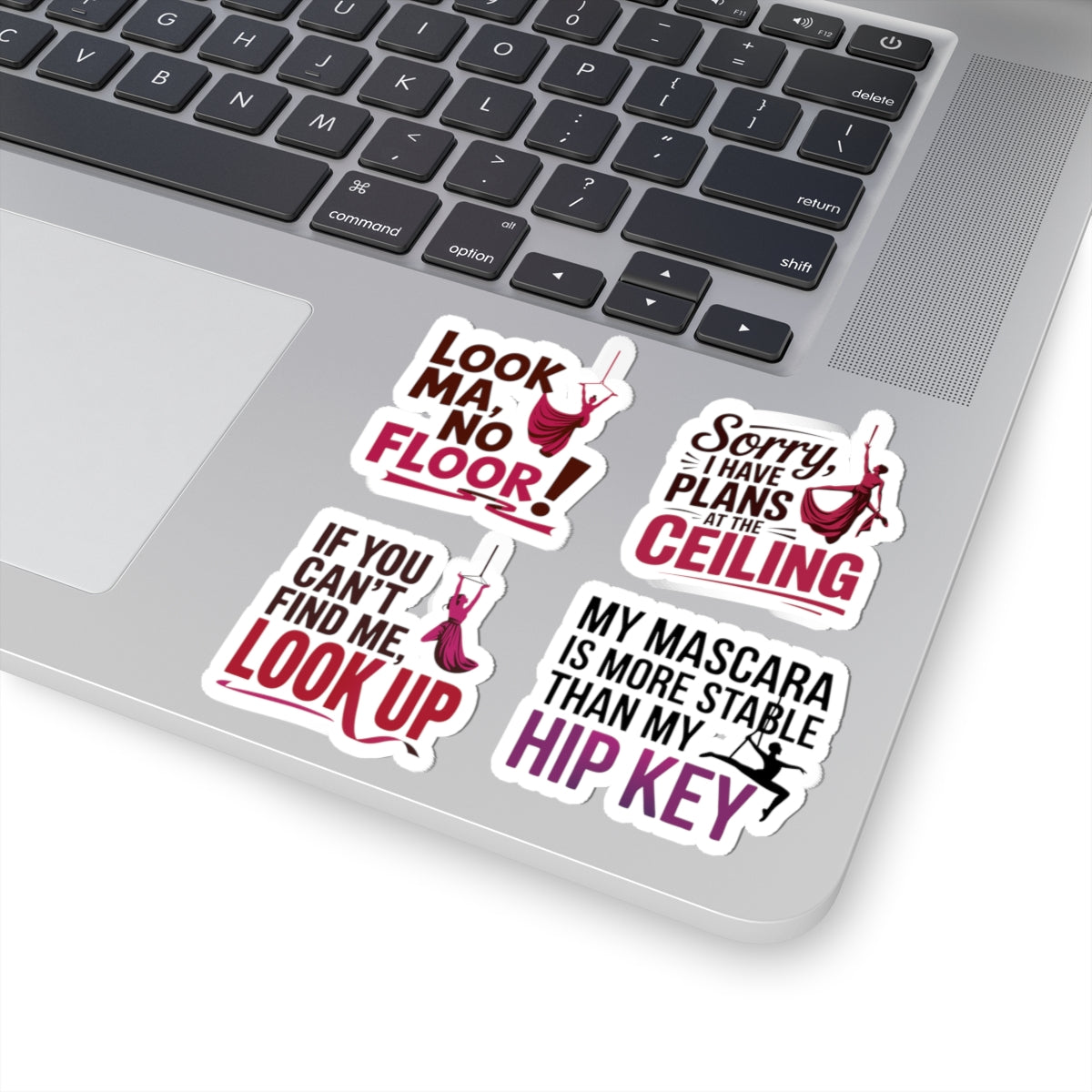 Aerial Silk Sticker Pack – 4 PCS Funny Ceiling & Hip Key Decal Set for Aerialists & Circus Performers