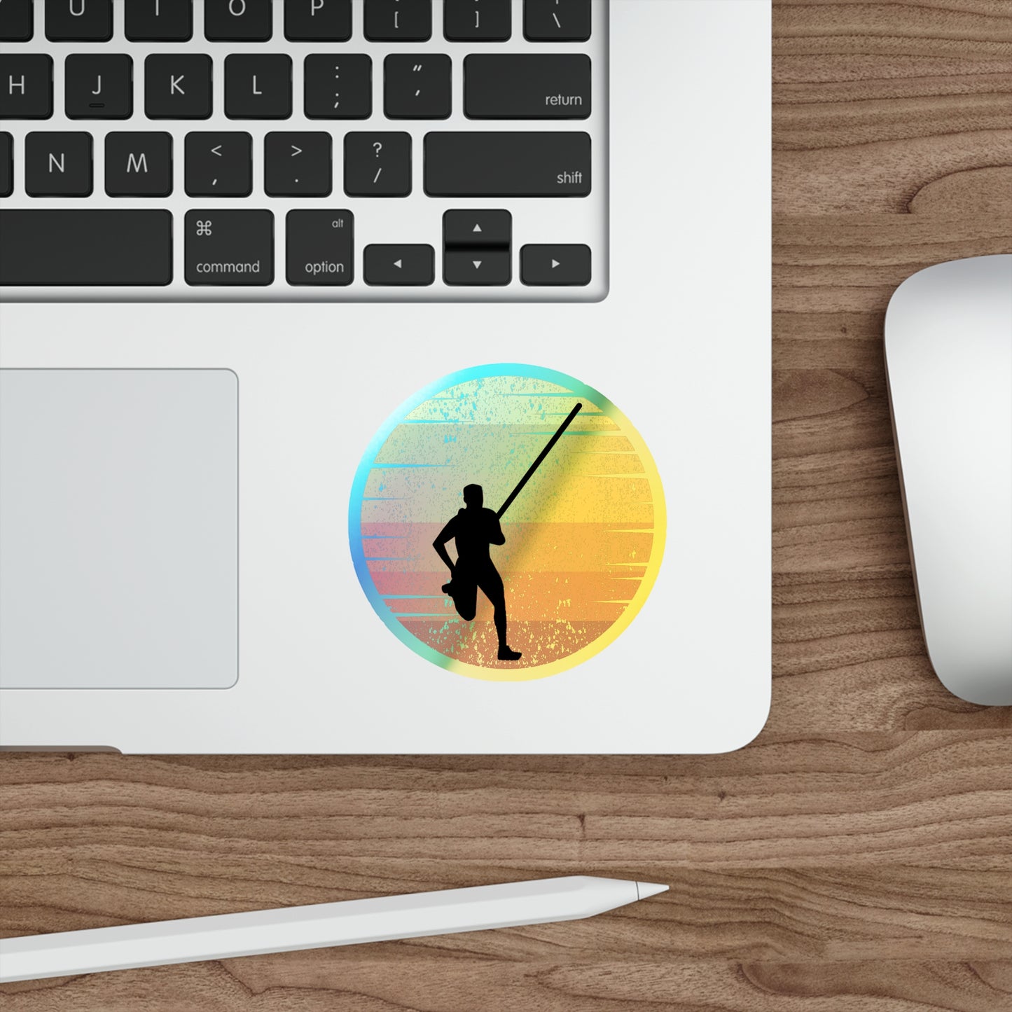 Pole Vault Holographic Stickers - Retro Athlete Design for Sports Enthusiasts