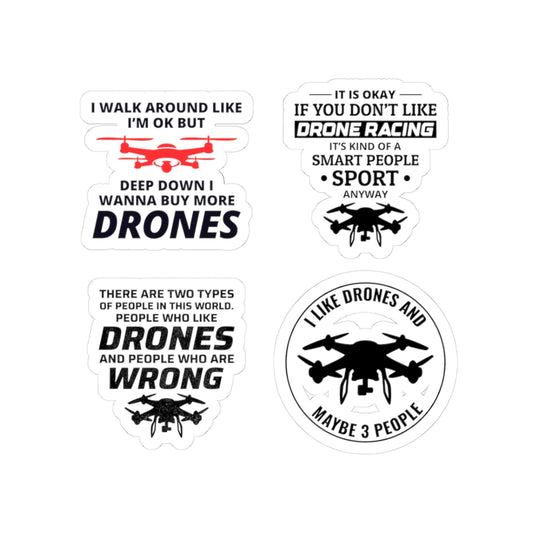 Funny Drone Sticker Pack – 4 PCS Sarcastic FPV Humor Decals for Drone Pilots Hobbyists Enthusiasts