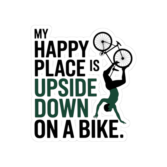 Upside Down Bike Sticker - Happy Place Balance Vinyl Decal for Artistic Gymnastic Athletes, Performers, Coach