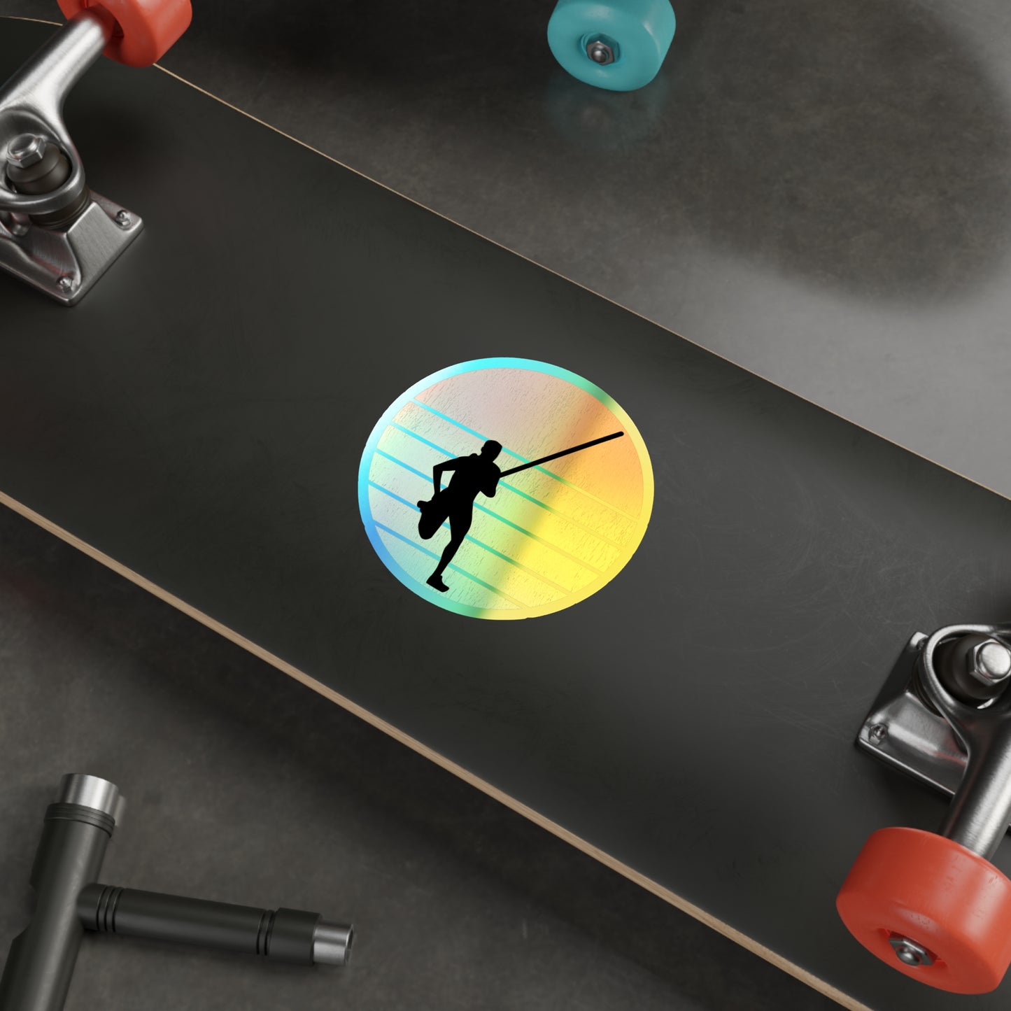 Pole Vault Holographic Stickers - Retro Sunset Athlete Design for Sports Enthusiasts