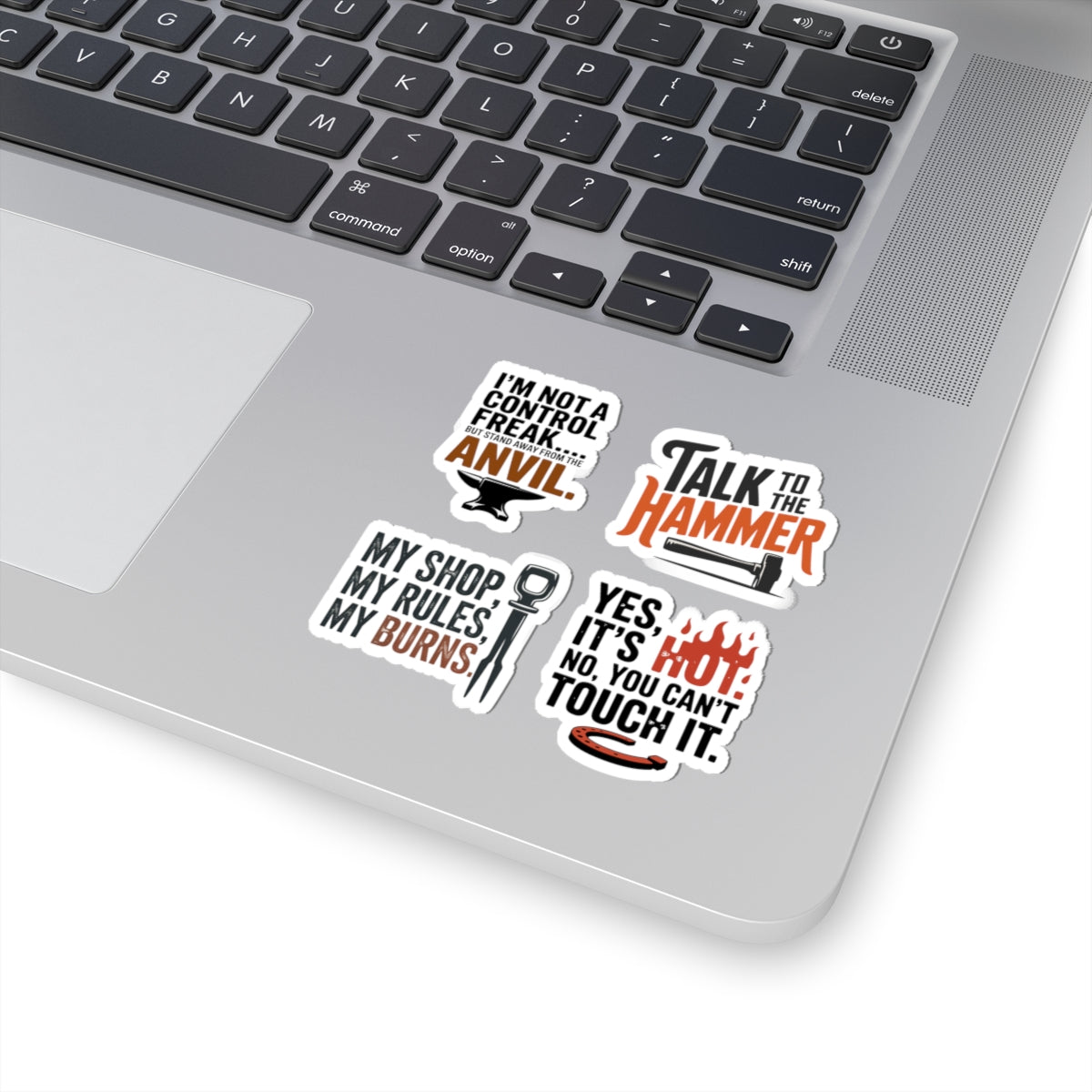 Blacksmith Sticker Pack – 4 PCS Funny Forge Humor Anvil Decal Set for Metalworkers Bladesmiths