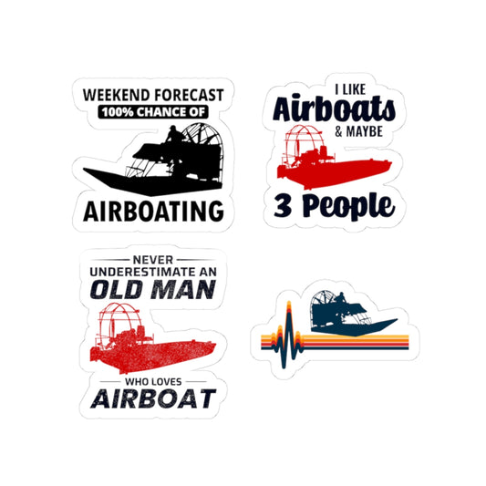 Airboating Sticker Pack – 4 PCS Funny Weekend Humor Decals for Airboat Old Men Swamp Boat Riders