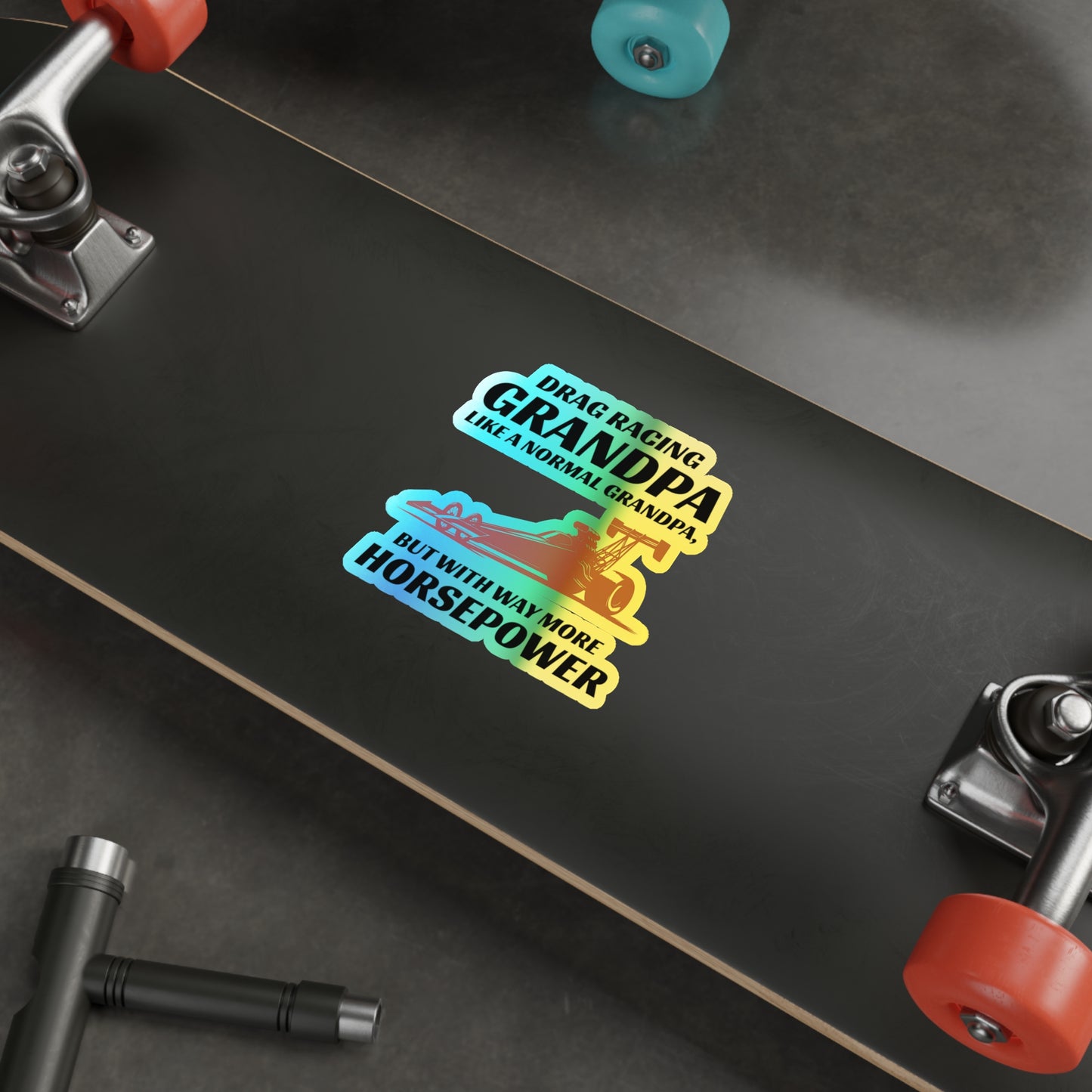 Dragster Drag Racing Opa Holografische Aufkleber Vinyl – Pferdestärken-Aufkleber für Rennsportbegeisterte