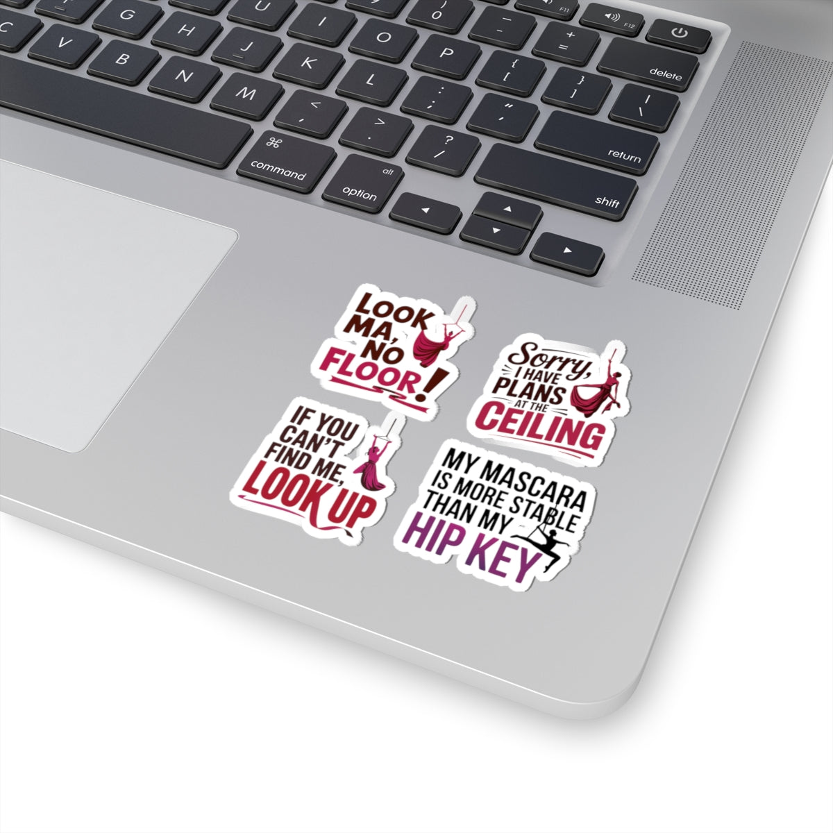 Aerial Silk Sticker Pack – 4 PCS Funny Ceiling & Hip Key Decal Set for Aerialists & Circus Performers