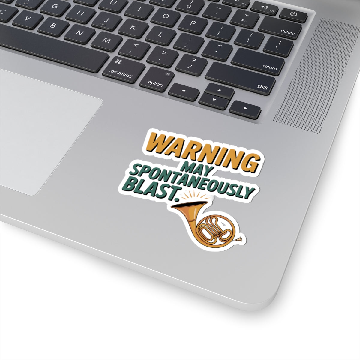 French Horn Warning Sticker - Spontaneous Blasting Vinyl Decal for Brass Players