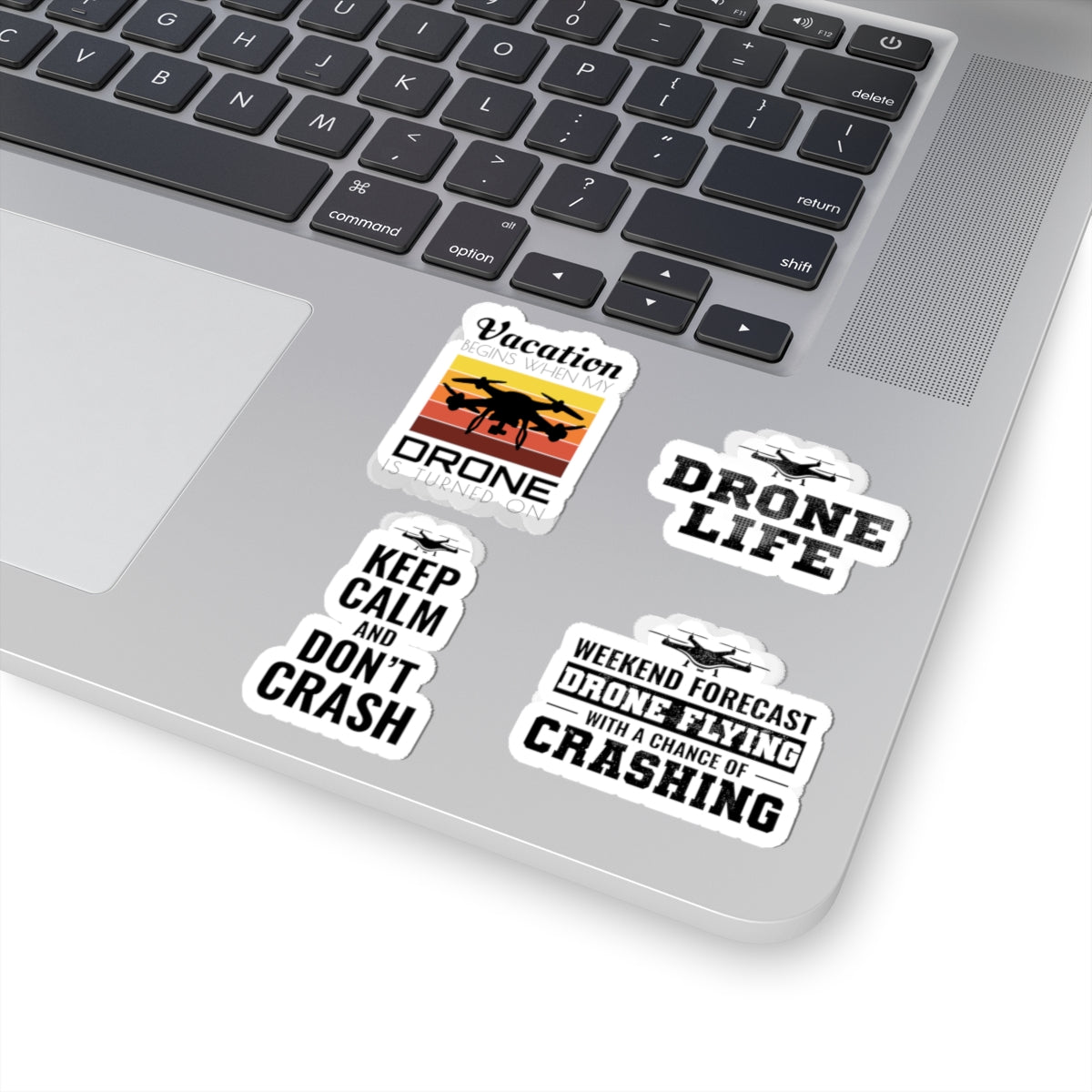 Drone Life Sticker Pack – 4 PCS Funny Vacation Forecast Crash Humor Decals for FPV Pilots RC Fans
