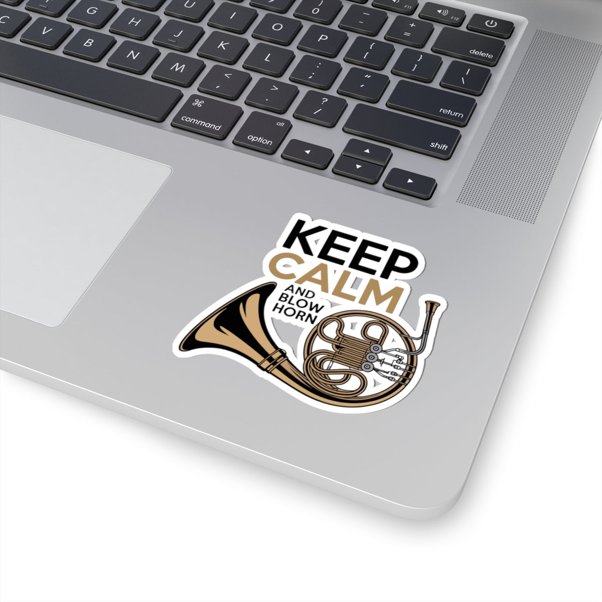 French Horn Motto Sticker - Keep Calm and Blow Vinyl Decal for Musicians