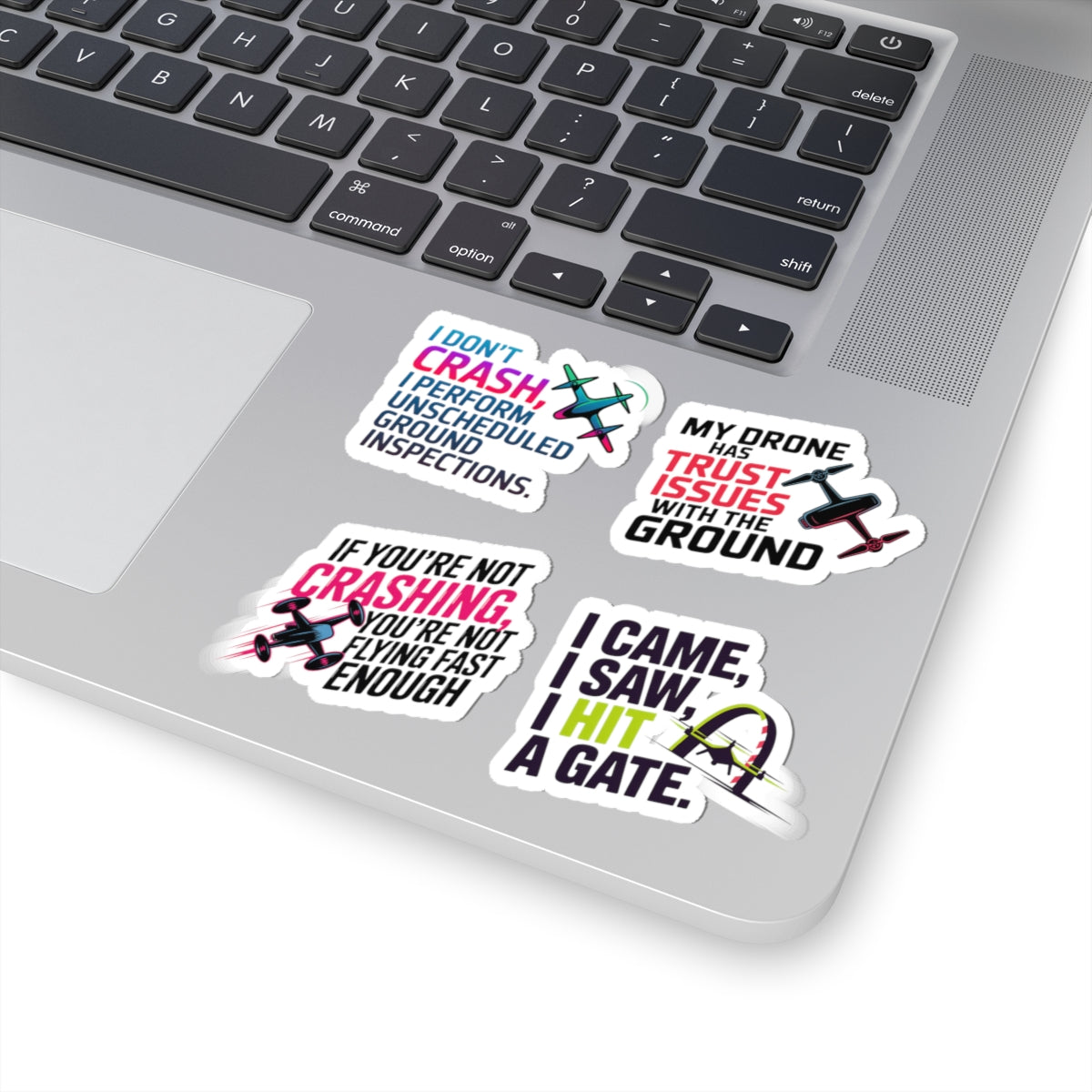 Drone Racing Sticker Pack – 4 PCS Funny Ground Inspection Quote Decals for FPV Pilots and Quadcopter Enthusiasts