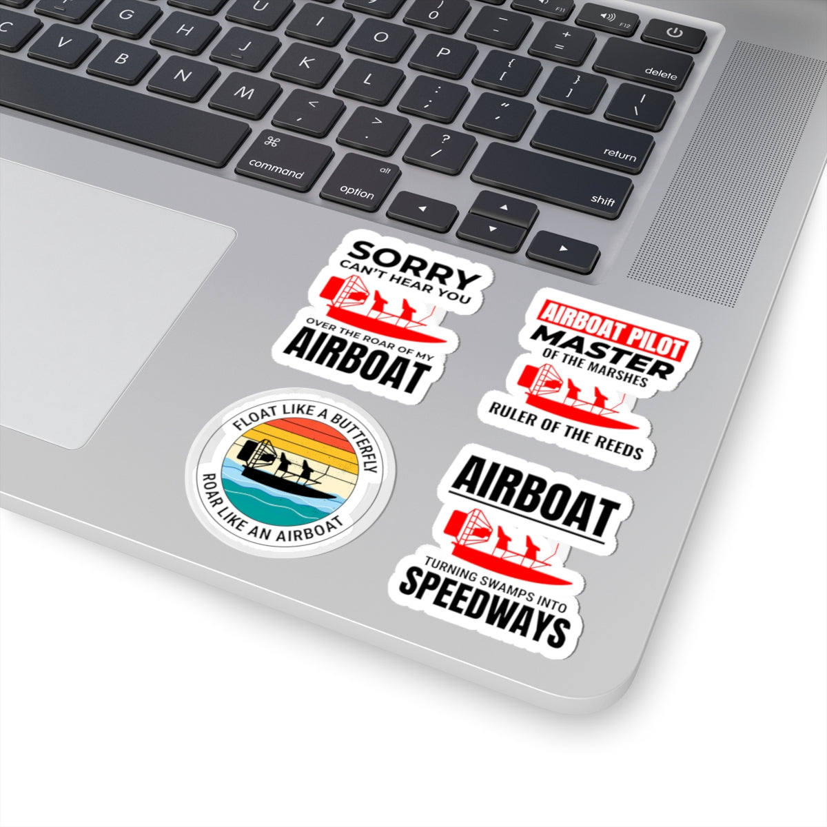 Airboat Sticker Pack – 4 PCS Witty Novelty Decals for Swamp Boat Pilots Bayou Adventure Lovers
