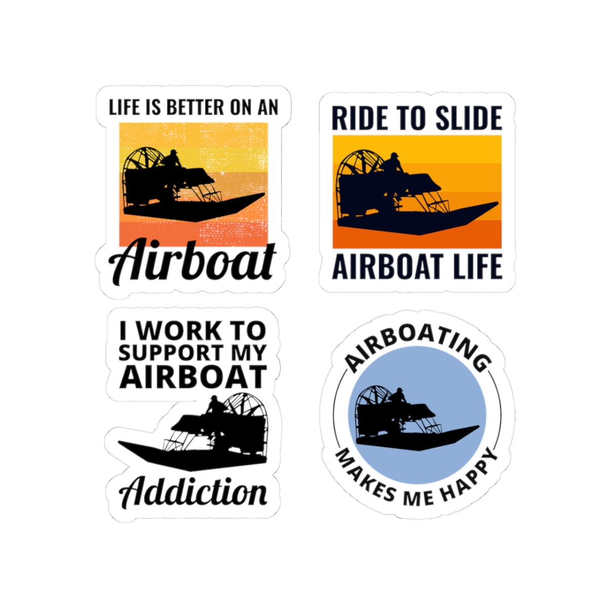Airboat Life Sticker Pack – 4 PCS Funny Retro Sunset Decals for Airboating Enthusiasts Swamp Riders