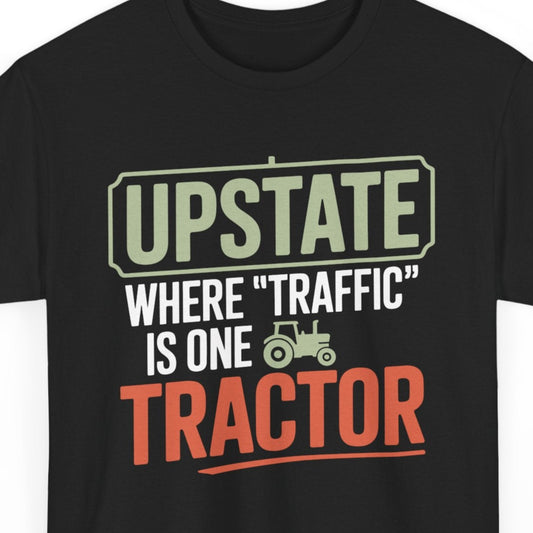 Black t-shirt with humorous text design on a white background