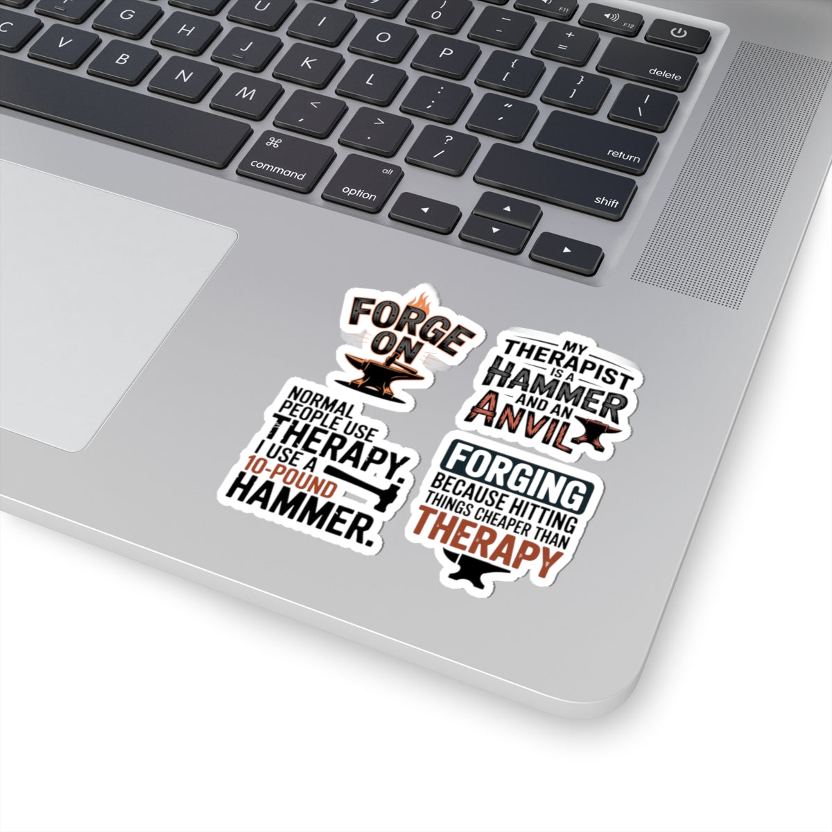 Blacksmith Therapy Sticker Pack – 4 PCS Sarcastic Hammer Anvil Forge Decals for Ironworkers Metal Craft Smiths