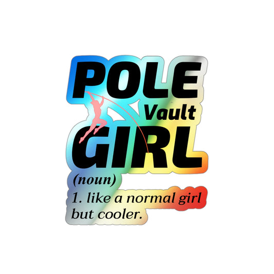 Pole Vault Sticker Girl Holographic Vinyl - Track & Field Decal for Female Athletes, Motivational Sports Decor