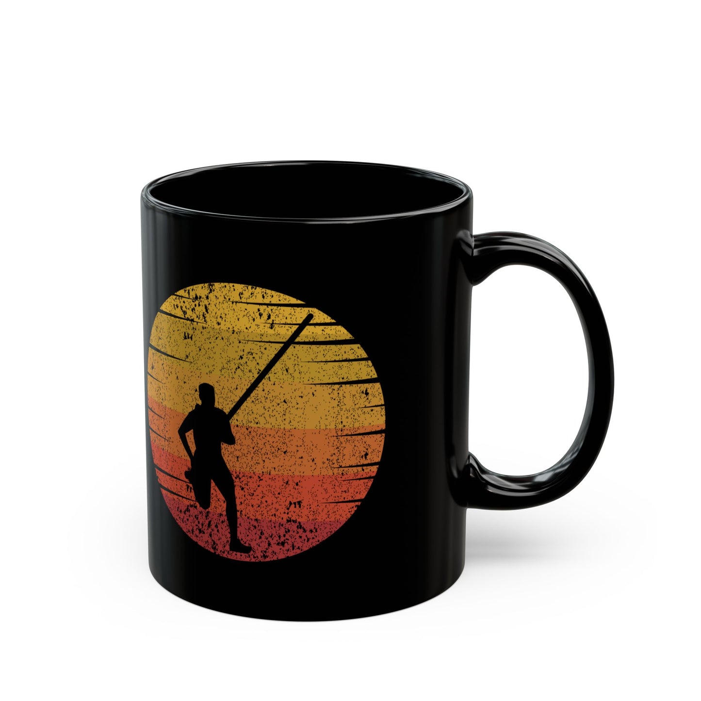 Pole Vault Mug Black – Track & Field Gift for Pole Vaulters Vintage Sunrise Theme 11oz