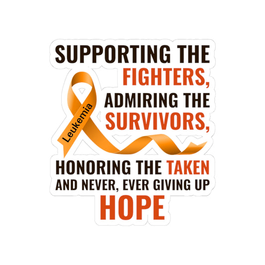 Leukemia Awareness Fighter Sticker - Orange Ribbon Vinyl Decal for Survivors, Patients, and Families
