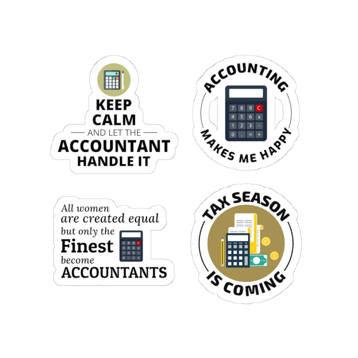 Accountant Sticker Pack – 4 PCS Funny Women Calculator Decal Set for Accountants CPAs and Finance Pros