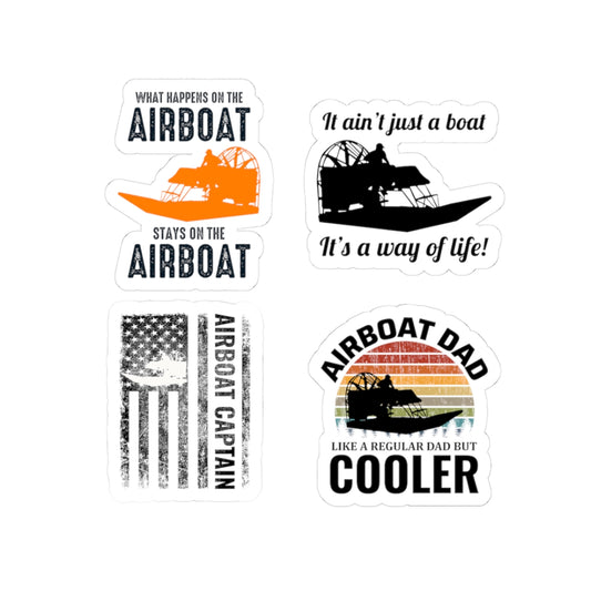 Airboat Dad Sticker Pack – 4 PCS Funny Patriotic Decals for Airboat Captains Swamp Boat Enthusiasts