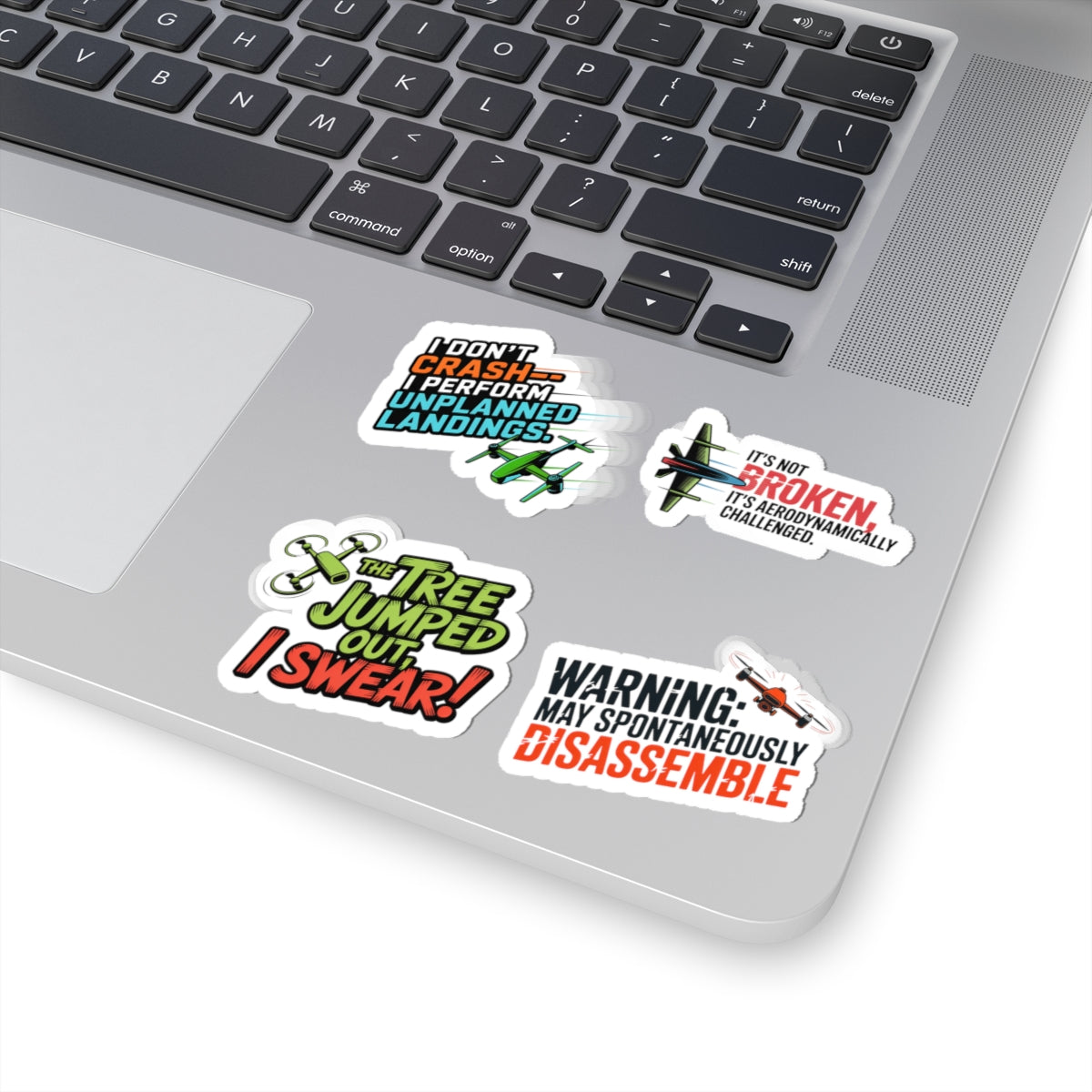 Drone Racing Sticker Pack – 4 PCS Funny Crash Humor Decals for FPV Pilots, Quadcopter Enthusiasts and Hobbyists