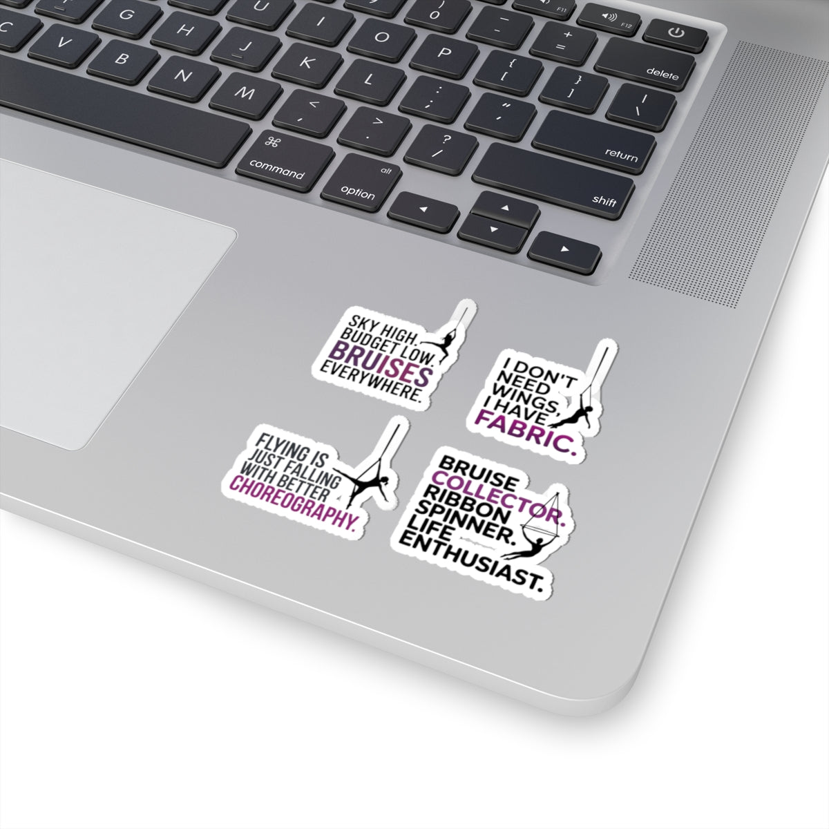 Aerial Silk Sticker Pack – 4 PCS Funny Quote Decal Set for Aerialists Circus Arts Performers and Fabric Athletes