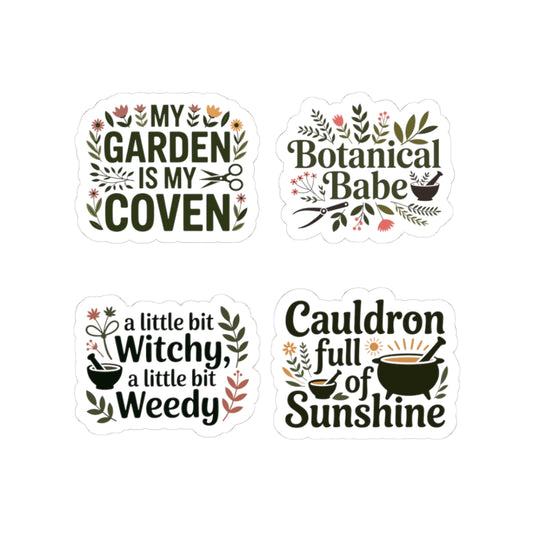 Botanical Herbalist Sticker Pack – 4 PCS Witchy Garden Humor Decals for Plant Witches Herb Lovers