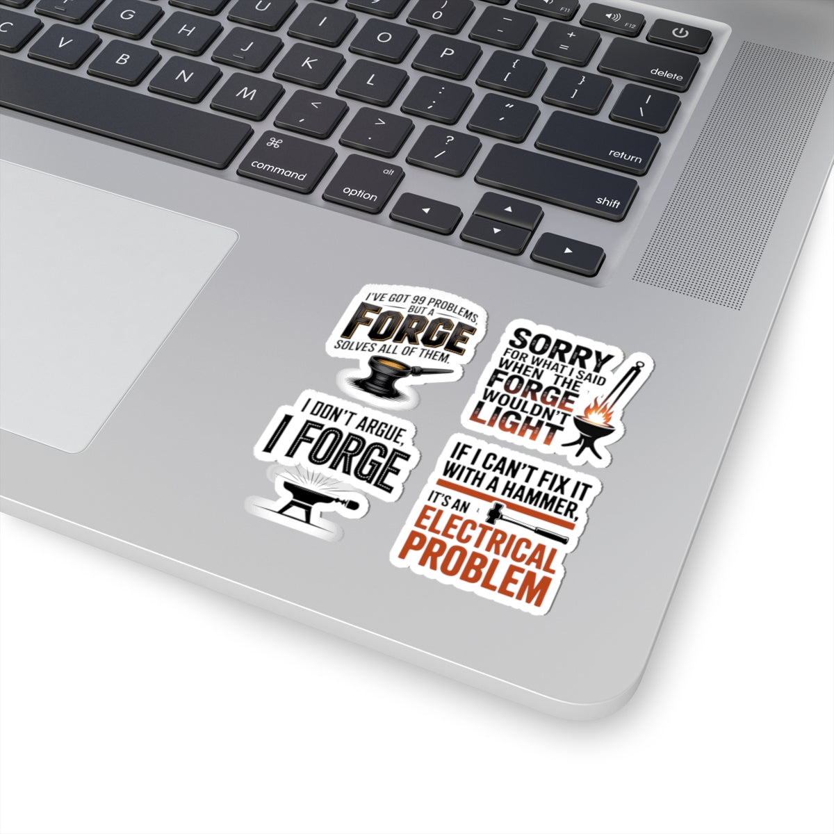 Blacksmith Forge Sticker Pack – 4 PCS Funny Metalworking Humor Decals for Ironworkers Bladesmiths and Farriers