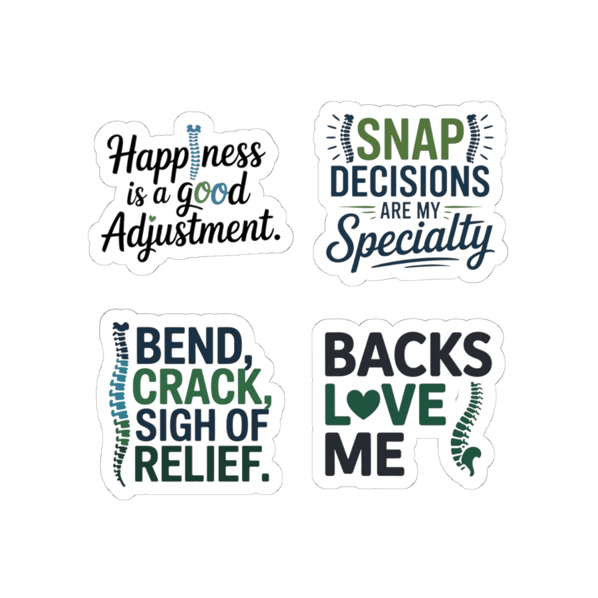 Chiropractor Sticker Pack – 4 PCS Funny Back Adjustment Decals for Chiropractic Doctors Spine Lovers