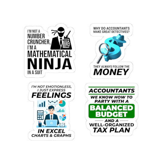 Accountant Sticker Pack – 4 PCS Funny Math Ninja Balanced Budget Decal Set for CPAs Finance Professionals