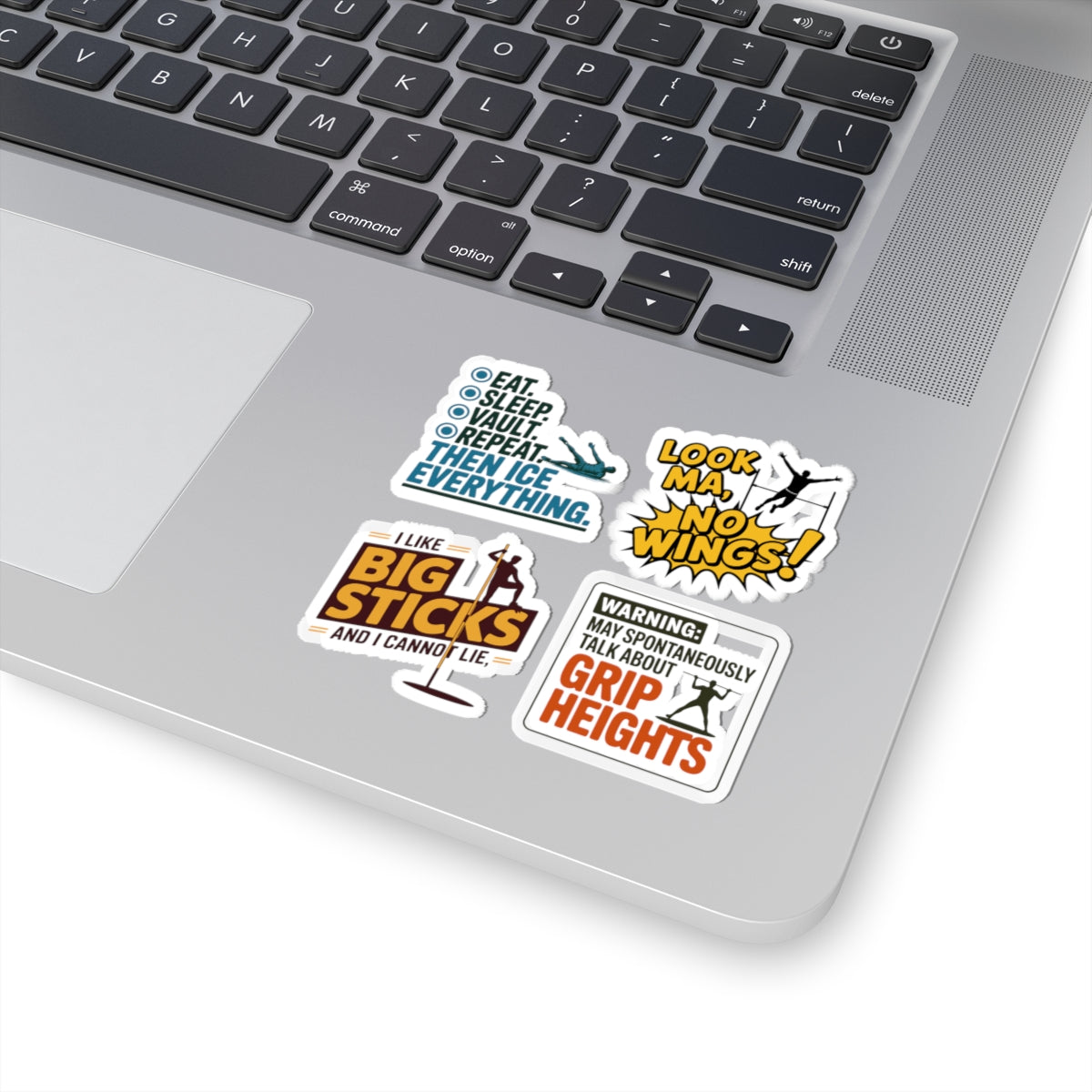 Pole Vault Sticker Pack – 4 PCS Funny Humor Mixed Graphic Decal Set for Track and Field Athletes, Competitive Vaulters