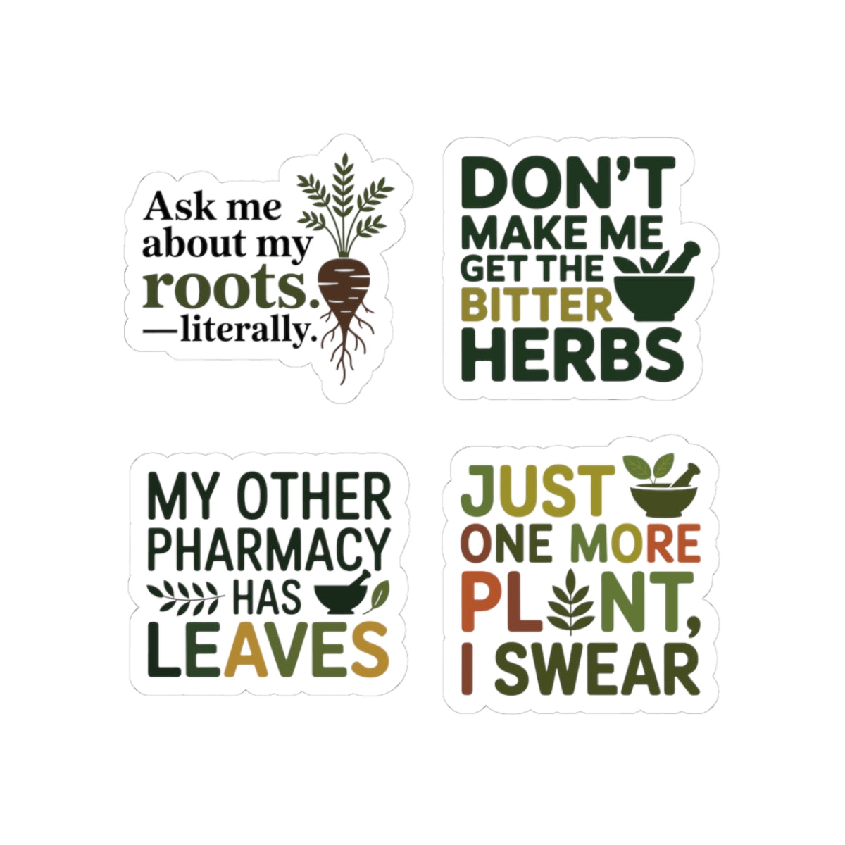 Herbalist Sticker Pack – 4 PCS Funny Bitter Herbs Humor Decals for Plant Collectors Herbal Medicine Fans