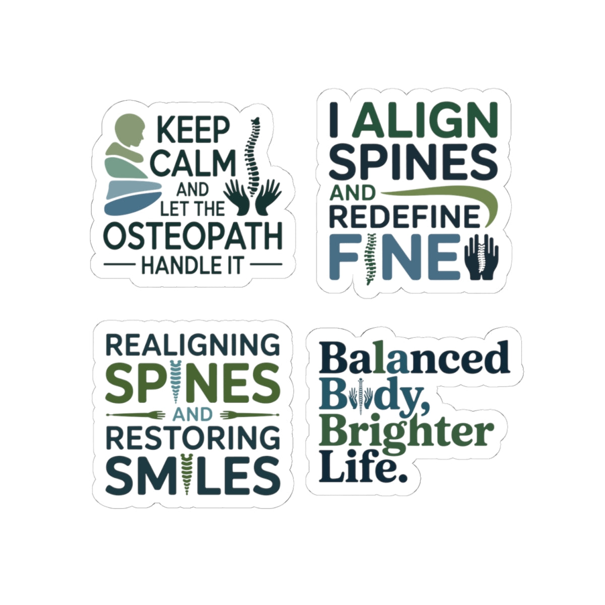 Osteopath Sticker Pack – 4 PCS Funny Keep Calm Spine Alignment Decals for Osteopathic Physician